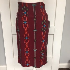 LuLaRoe Medium Cassie Skirt Aztec Dark Red